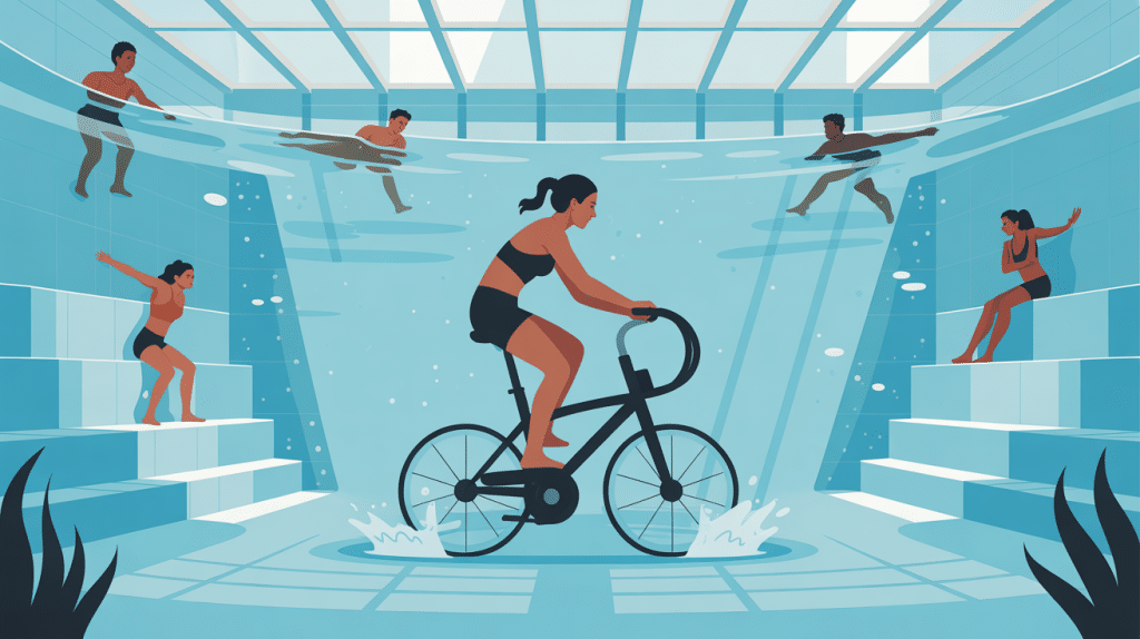 aquatic bicycle silhouettes dans piscine moderne