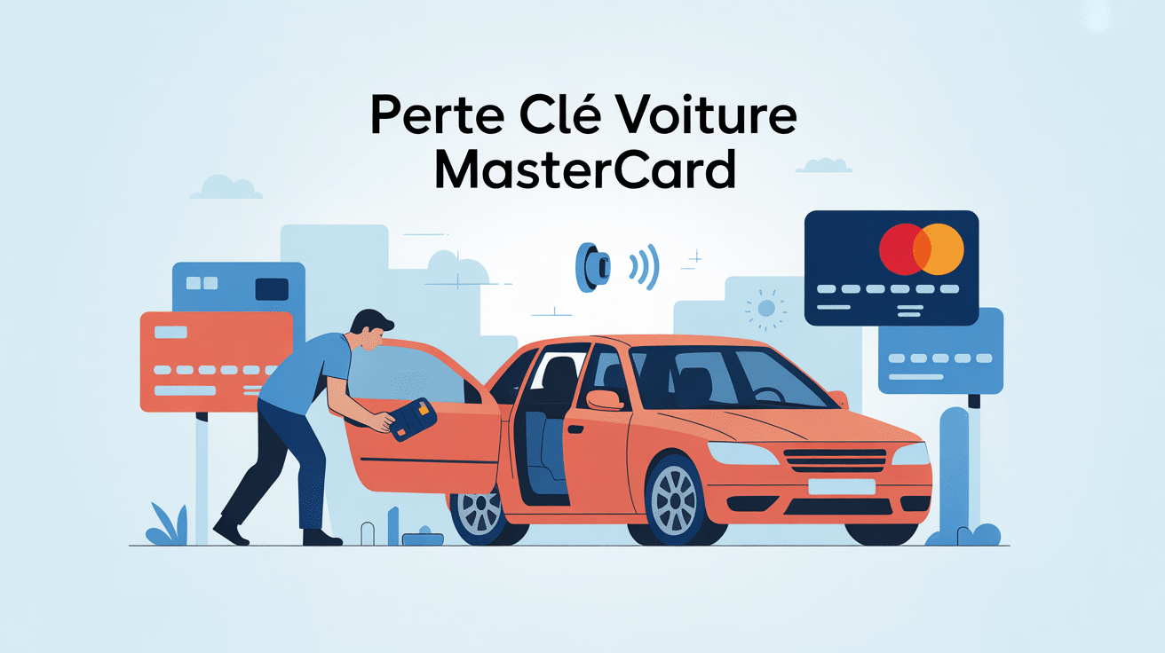 perte clé voiture assurance mastercard conducteur anxieux devant voiture immobilisée