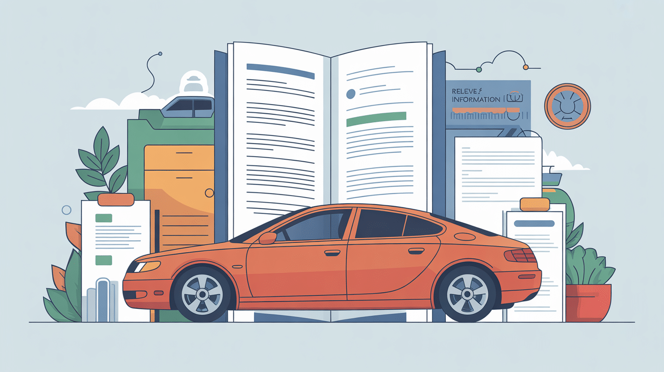 illustration stylisee dossier et voiture pour releve d'information auto