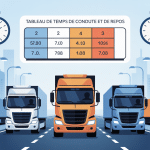 tableau : temps de conduite et de repos illustration camions chronometres