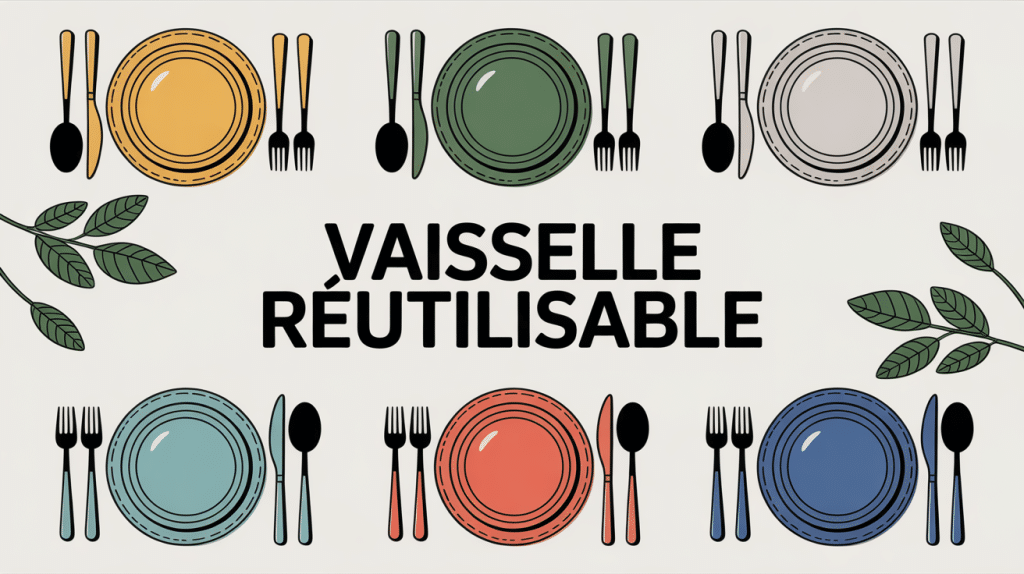 Illustration vaisselle réutilisable sur table conviviale