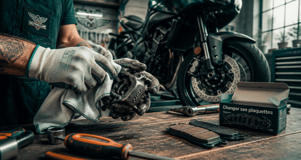 changer plaquette de frein moto gros plan