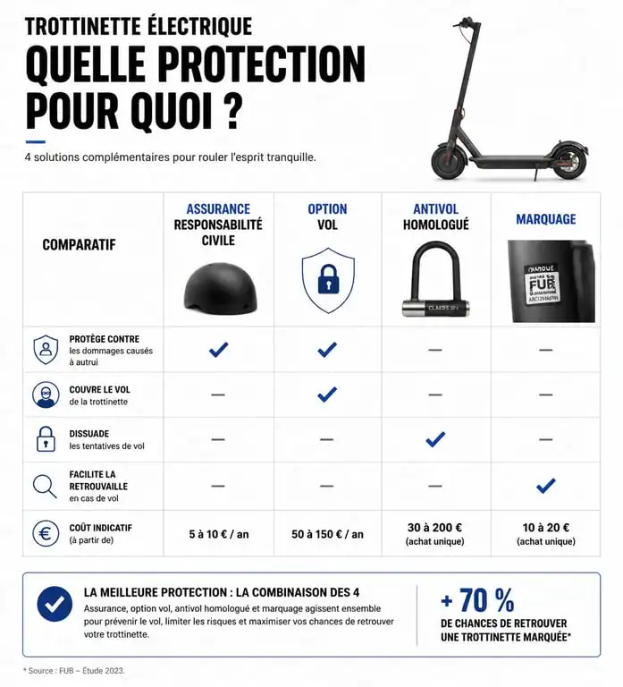Comparatif des solutions de protection et assurance contre le vol de trottinette électrique