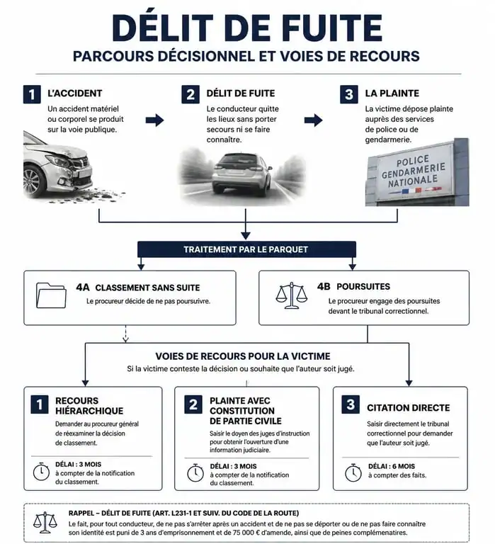 Parcours juridique après un délit de fuite classé sans suite