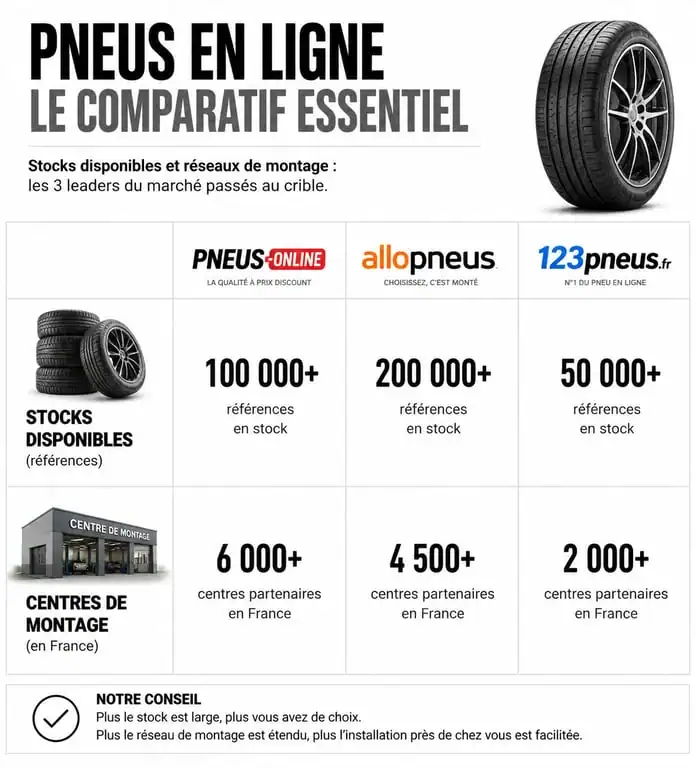 Comparatif des sites de vente de pneus en ligne : Pneus Online, Allopneus et 123pneus pour vos avis pneus online