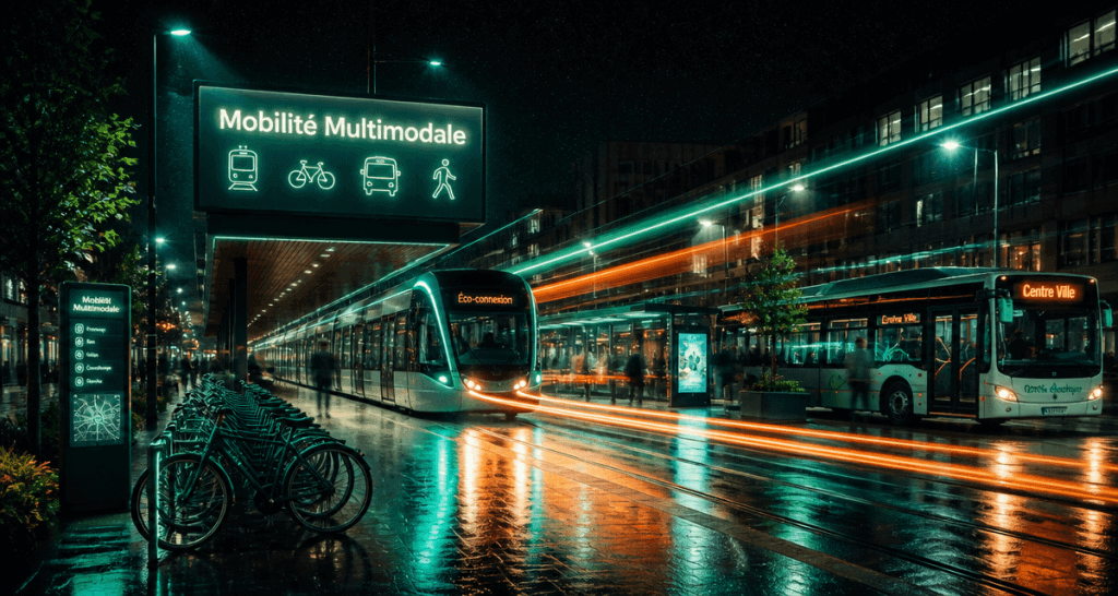 multimodalité def scène urbaine nocturne