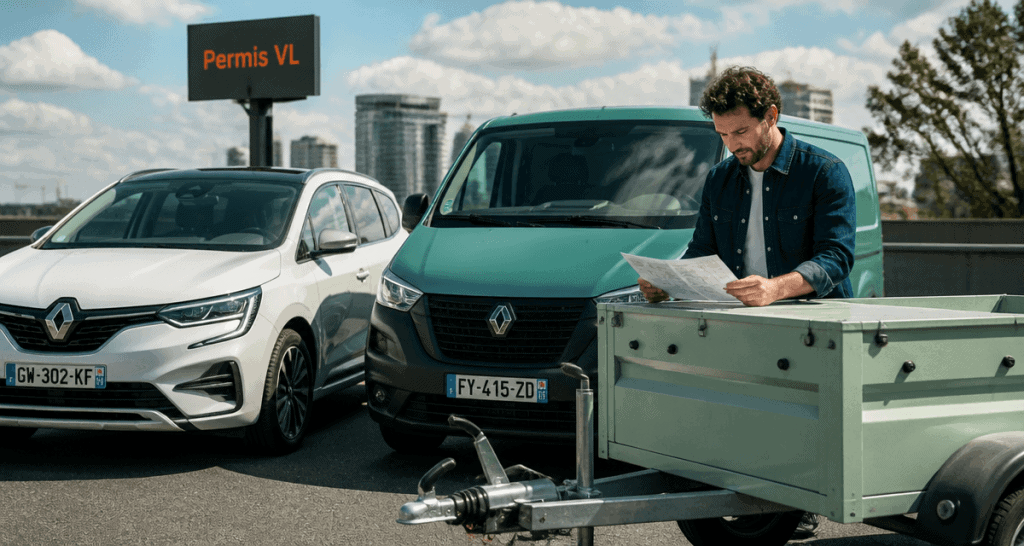 Permis VL voiture utilitaire remorque parking
