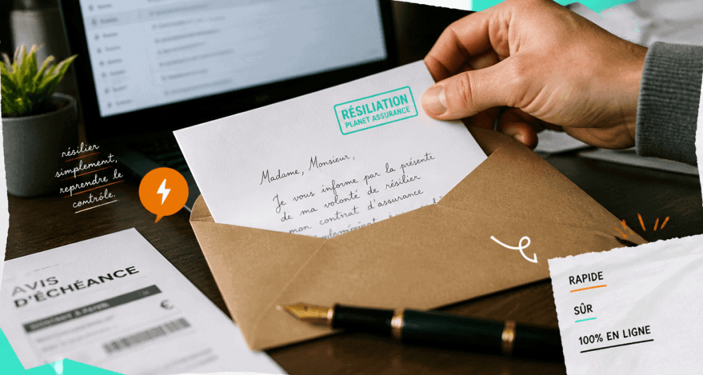 planet assurance résiliation lettre sur bureau
