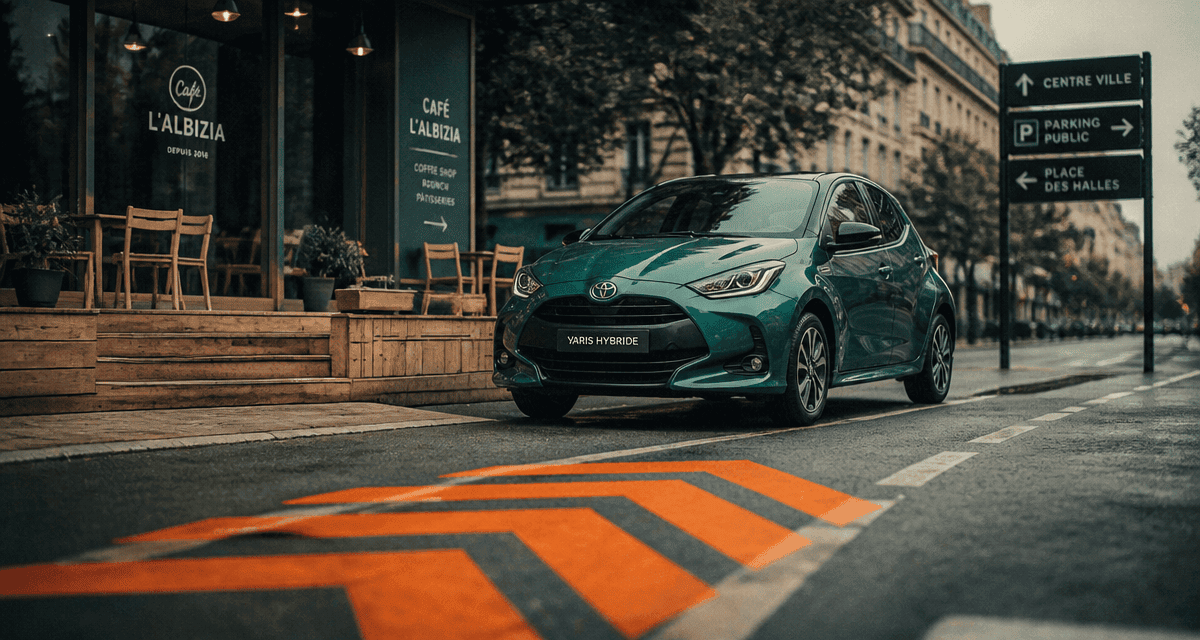 toyota yaris hybride avis garée avenue urbaine