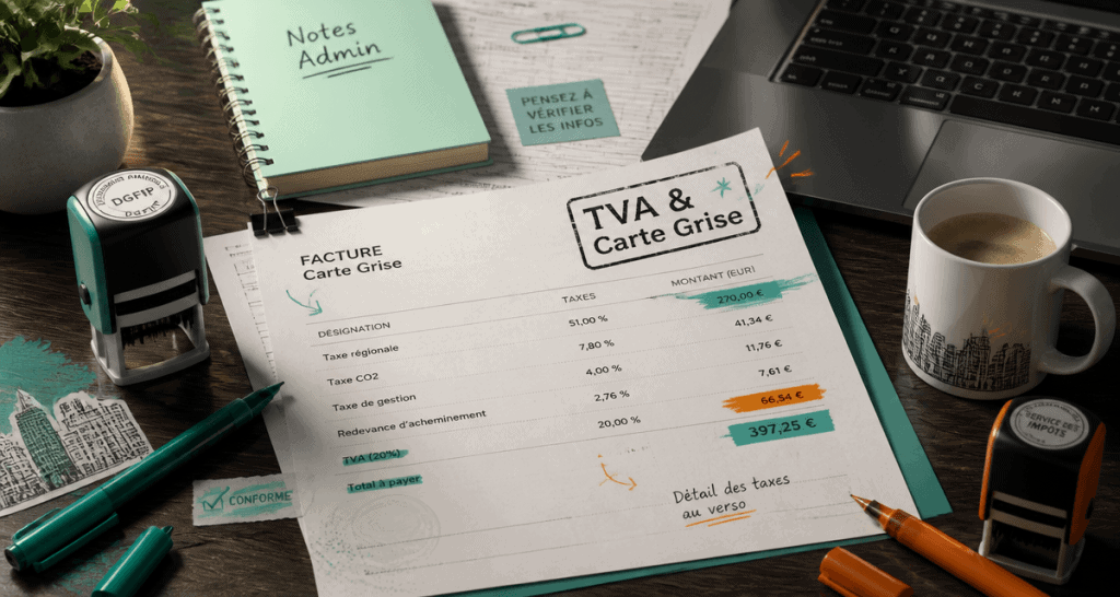 TVA carte grise sur facture et documents fiscaux