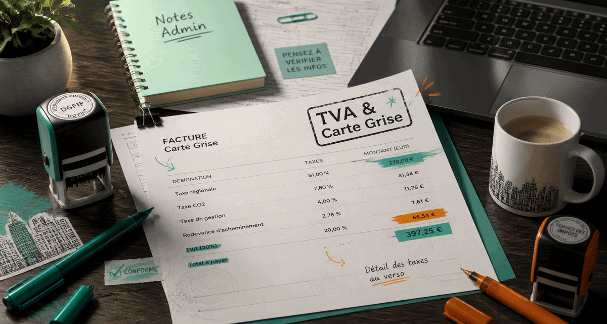 TVA carte grise sur facture et documents fiscaux