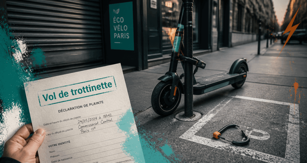 vol trottinette électrique sans assurance devant commerce urbain