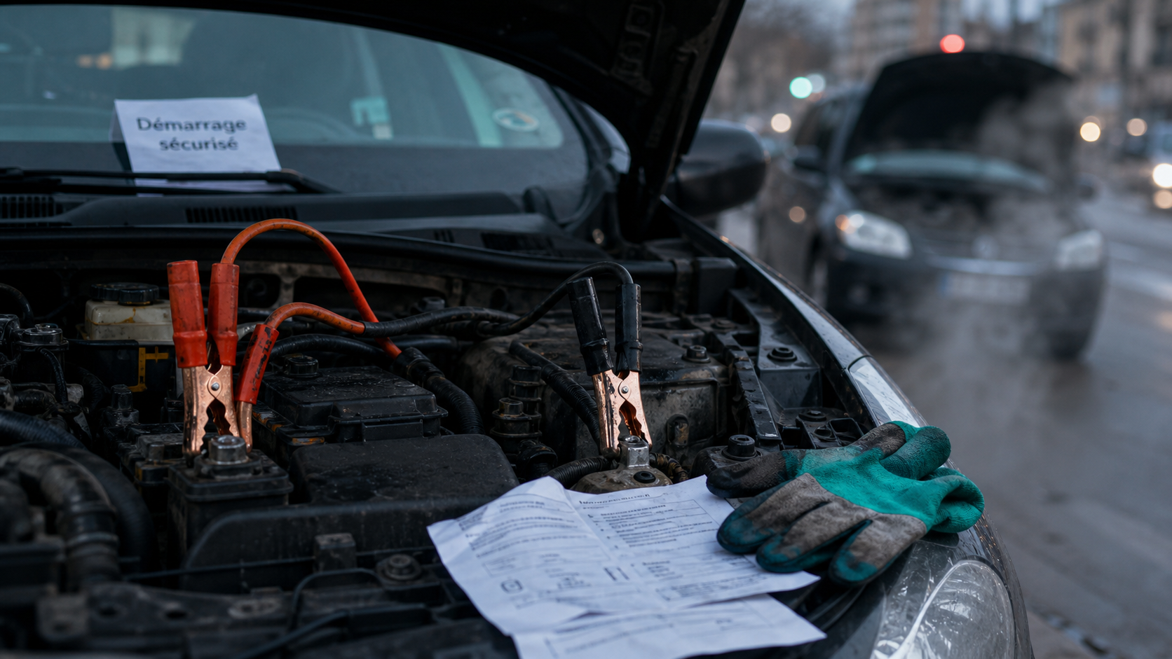 Branchement cable batterie voiture : câbles sur masse moteur, démarrage sécurisé