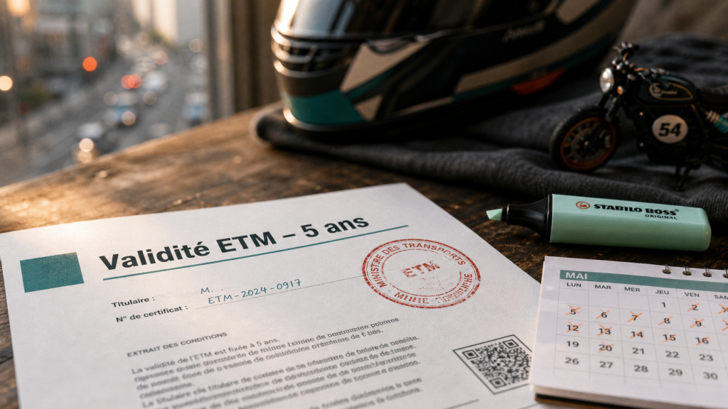 Code moto : durée de validité ETM 5 ans, 5 tentatives pratiques