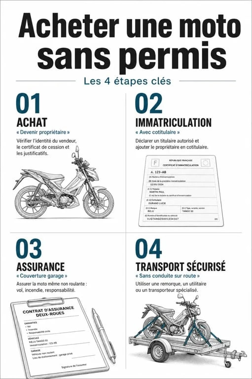 Étapes pour acheter une moto sans avoir le permis : immatriculation, assurance et transport