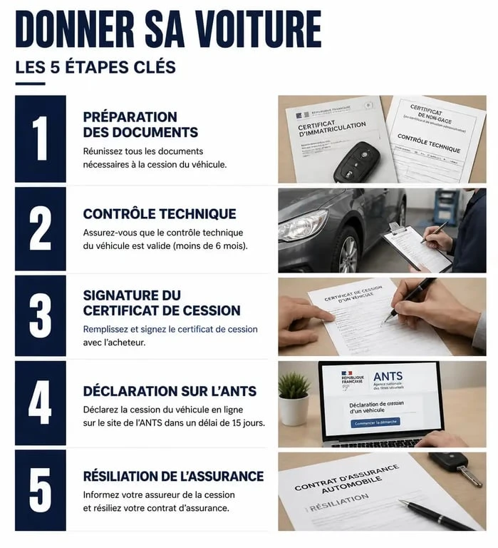 Infographie des étapes administratives pour donner sa voiture en tant que senior