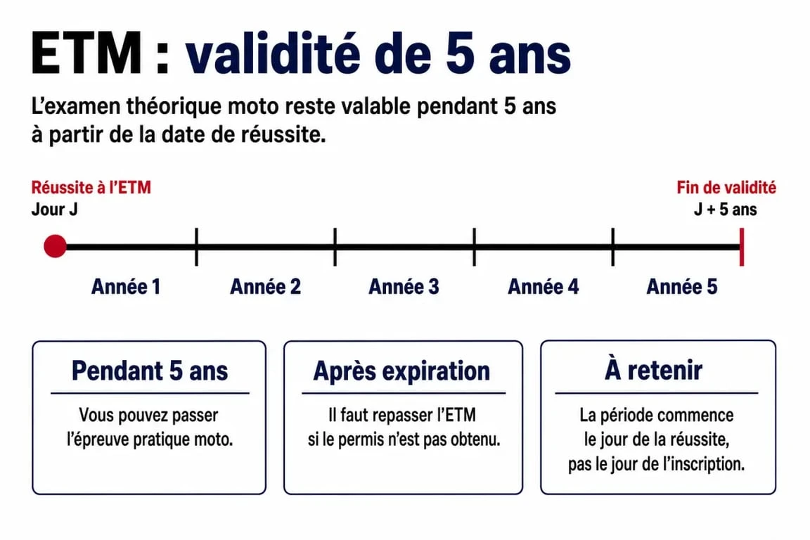 Infographie sur la validité du code moto et les étapes du permis