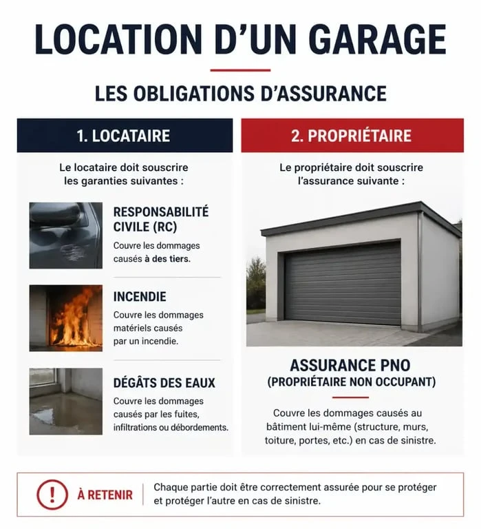 Tableau récapitulatif des obligations d'assurance pour la location d'un garage entre locataire et propriétaire