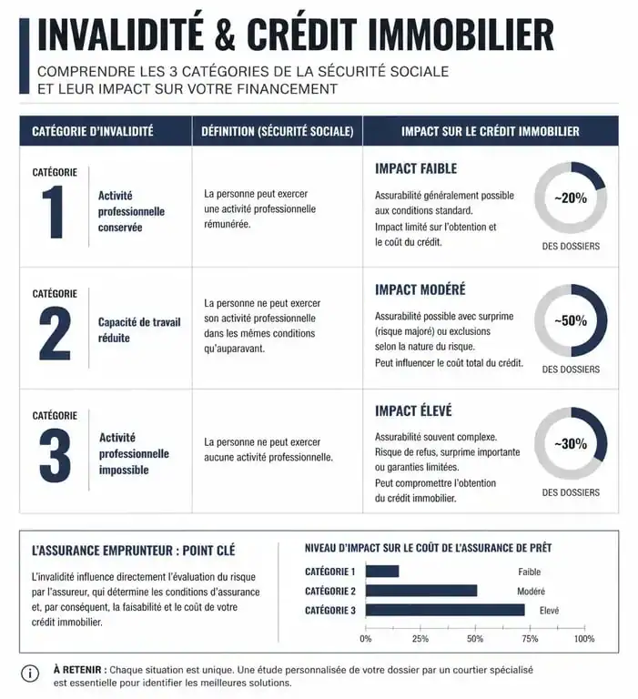 Infographie explicative sur les catégories d'invalidité et l'assurance de prêt immobilier