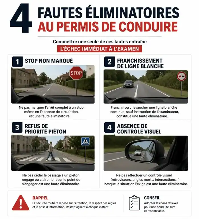 Infographie des fautes éliminatoires au permis de conduire