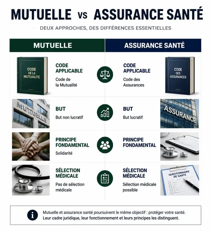 Infographie comparative entre mutuelle et complémentaire santé pour comprendre les différences