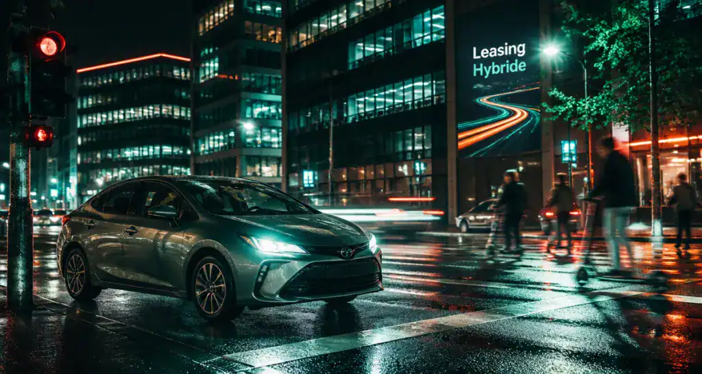 leasing voiture hybride carrefour urbain nocturne