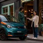 leasing voiture sans permis moderne devant café