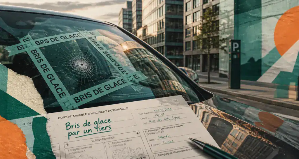pare brise cassé par un tiers voiture urbaine