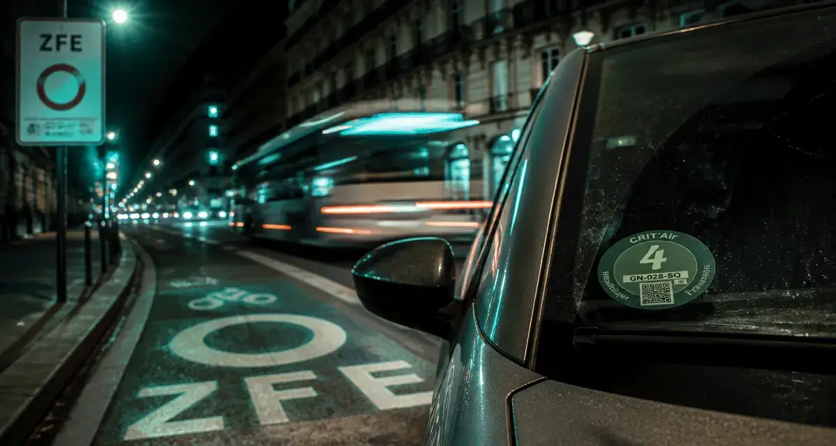Voiture diesel interdite en 2024 en ZFE, vignette Crit’Air visible et panneau ZFE