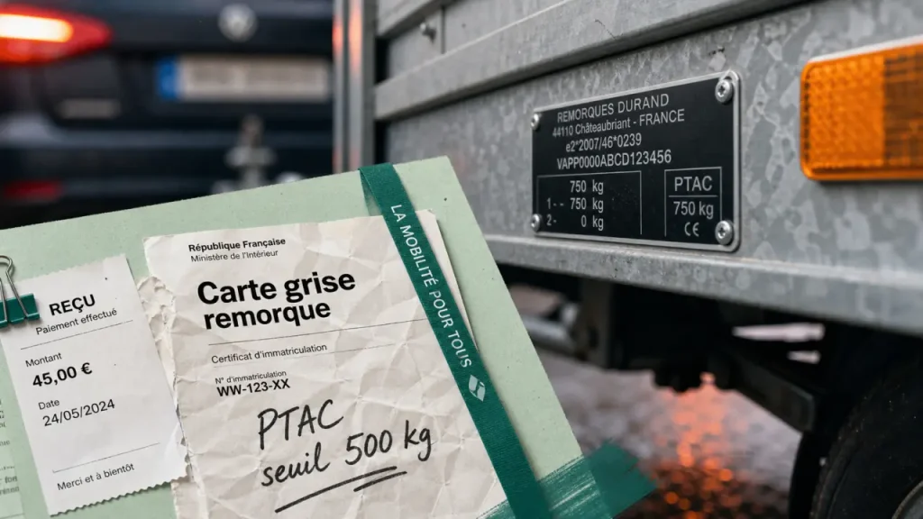 Carte grise remorque : le PTAC de 500 kg, le tarif de 13,76 € et les règles à vérifier