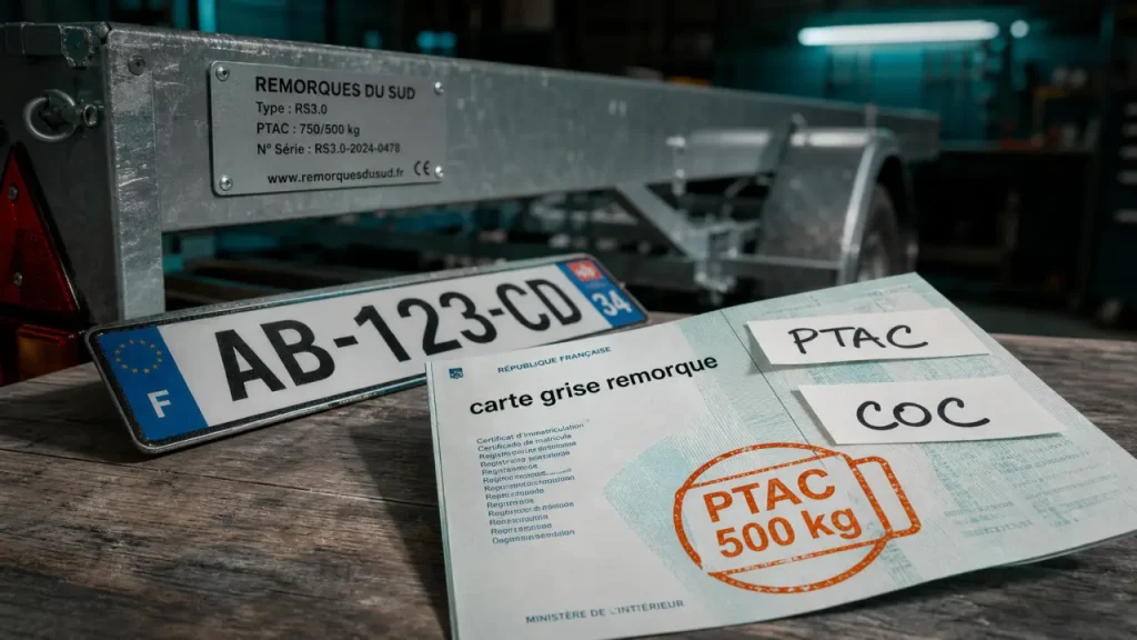 carte grise remorque et seuil PTAC sur document