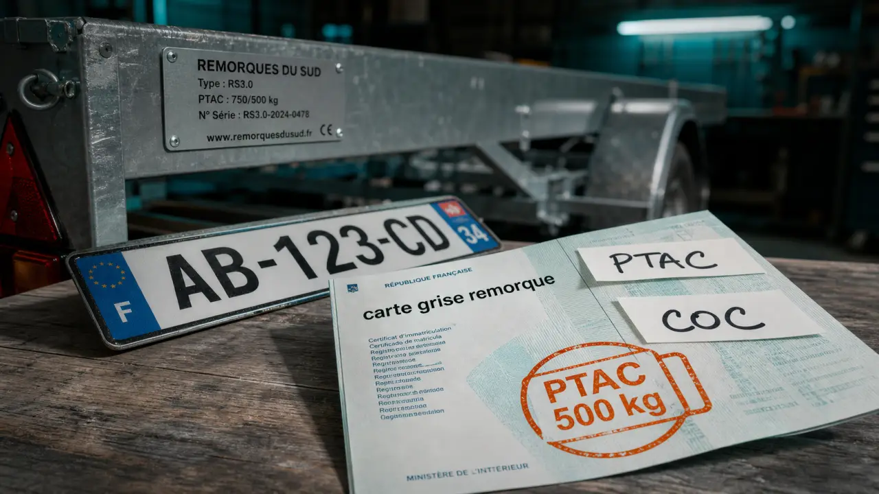carte grise remorque et seuil PTAC sur document