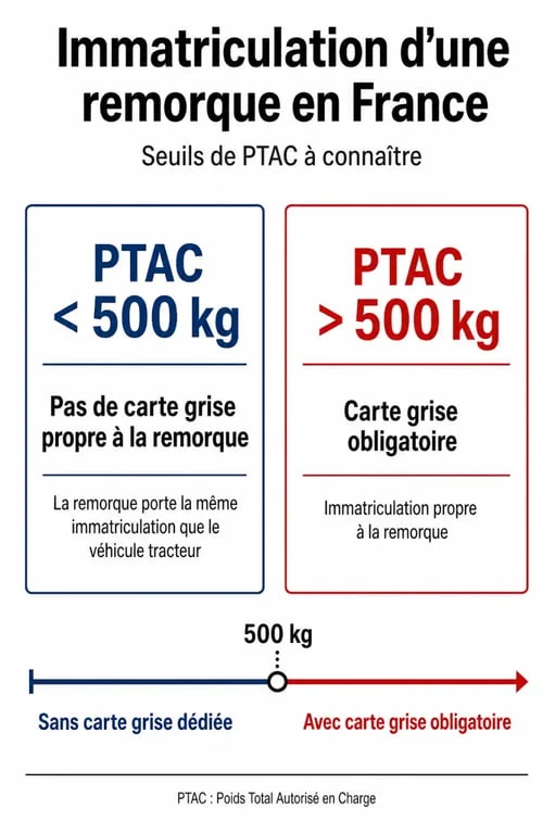 Infographie des seuils de PTAC pour la carte grise remorque