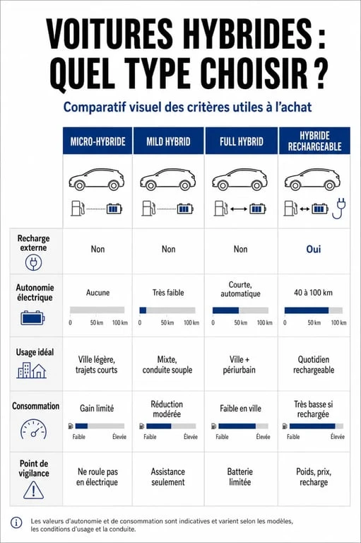 Comparatif voiture hybride des principaux types de motorisation et de leurs usages