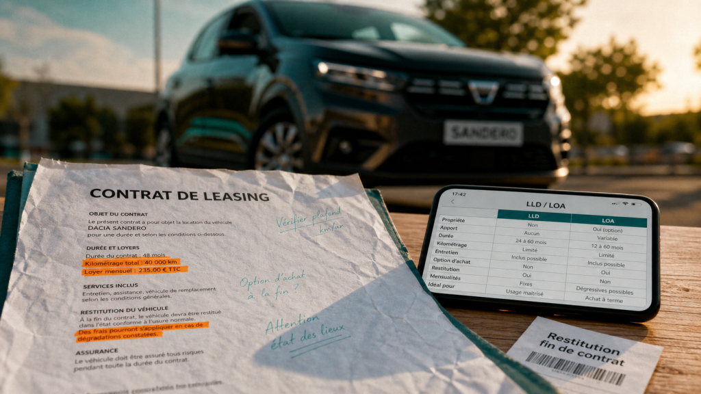 leasing voiture Dacia : LLD vs LOA, coût, kilométrage et restitution