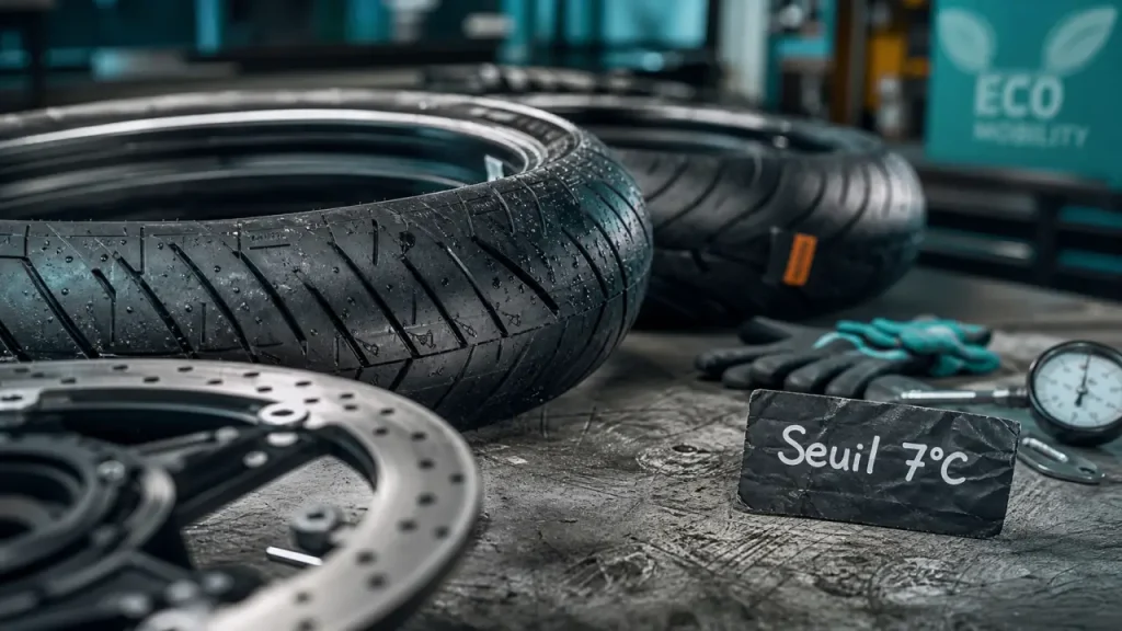 Pneus hiver moto sous 7°C : adhérence, motricité et freinage sur sol humide