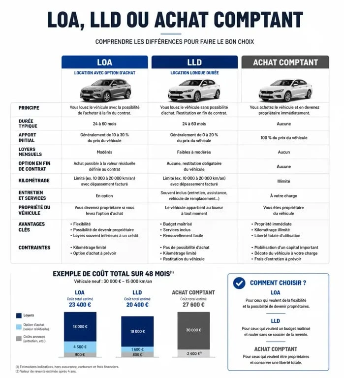 Comparatif LOA LLD et achat de voiture en leasing