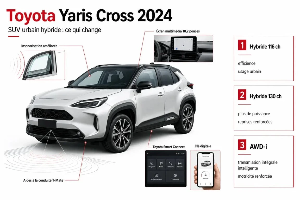 Toyota Yaris Cross 2024 : comparaison des motorisations 116 ch, 130 ch et AWD-i