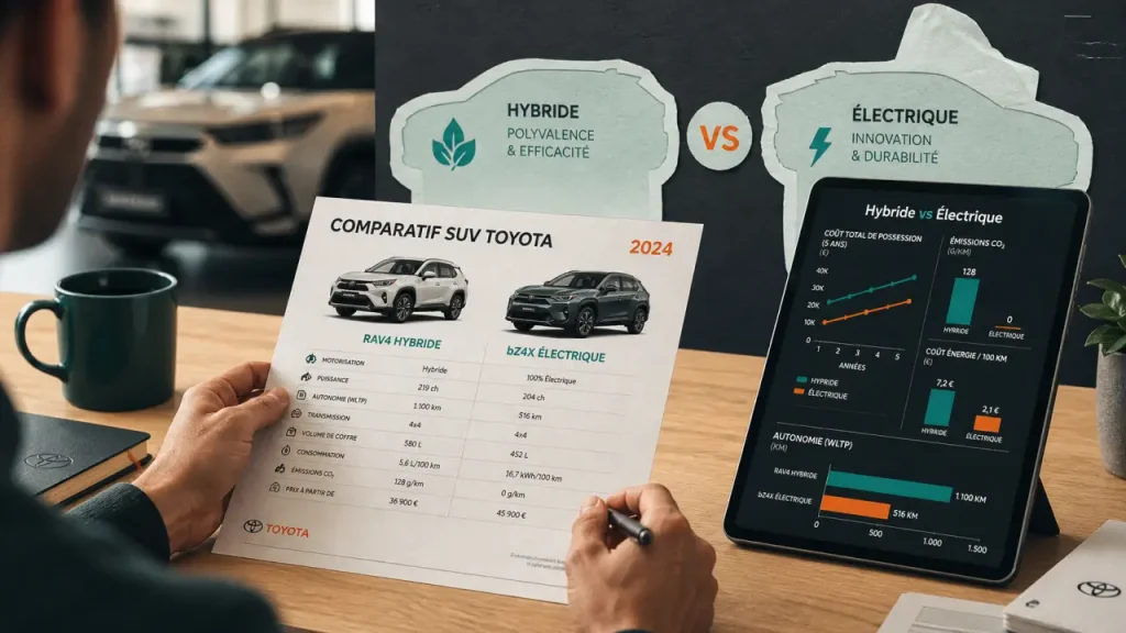 Gamme Toyota SUV : compare Yaris Cross, C-HR, RAV4 et bZ4X (hybride vs électrique)
