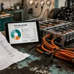 Kit conversion voiture thermique en électrique prix, atelier retrofit avec faisceau HT orange et batterie LFP