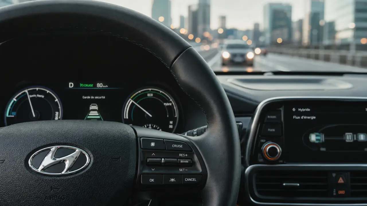 Mettre regulateur intelligent sur tucson hybride : volant avec régulateur adaptatif et témoin de distance sécurité