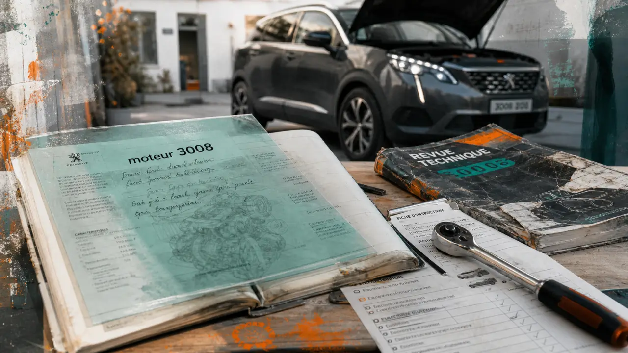 Peugeot 3008 moteur, carnet d’entretien ouvert