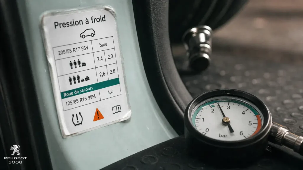 Étiquette pression pneu 5008 : 2,5 bar à froid