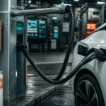 Recharge ultra-rapide voiture électrique sur station 800V+ en autoroute