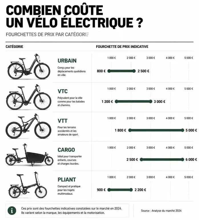 Infographie des prix d'un vélo électrique par type de modèle