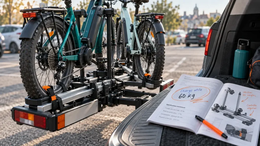 Porte vélo électrique sur attelage, charge 60 kg