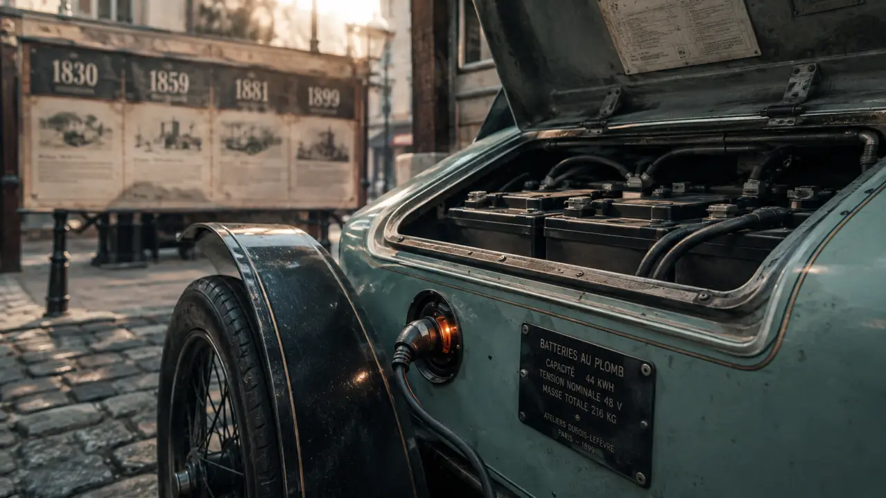 Première voiture électrique : batterie plomb acide et prototypes du XIXe siècle