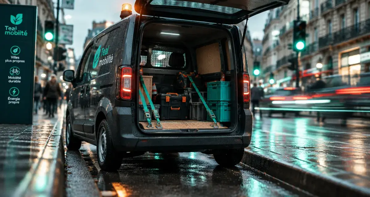 Utilitaire sans permis fourgon gris charbon entre quais en ville